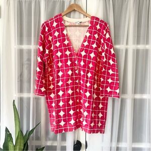 Isaac Mizrahi Live! 3/4 Sleeved V neck Cotton Geo Print Cardigan Sz XL